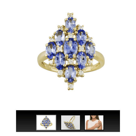 1.96ctw Oval Tanzanite and .24ctw Round White Zircon 18k Gold over Silver Ring 8