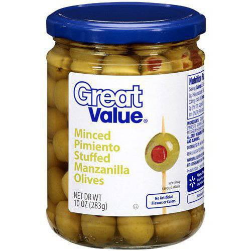 Great Value Minced Pimiento Stuffed Manzanilla Olives, 10 oz by Generic