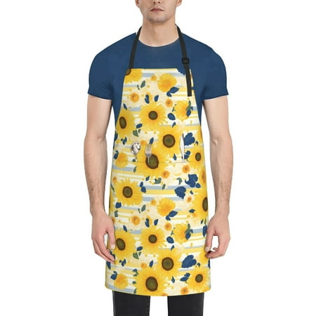 

Coaee Navy Blue Leaf Sunflower for Waterproof Apron for Unisex Adult with Adjustable Bib Apron