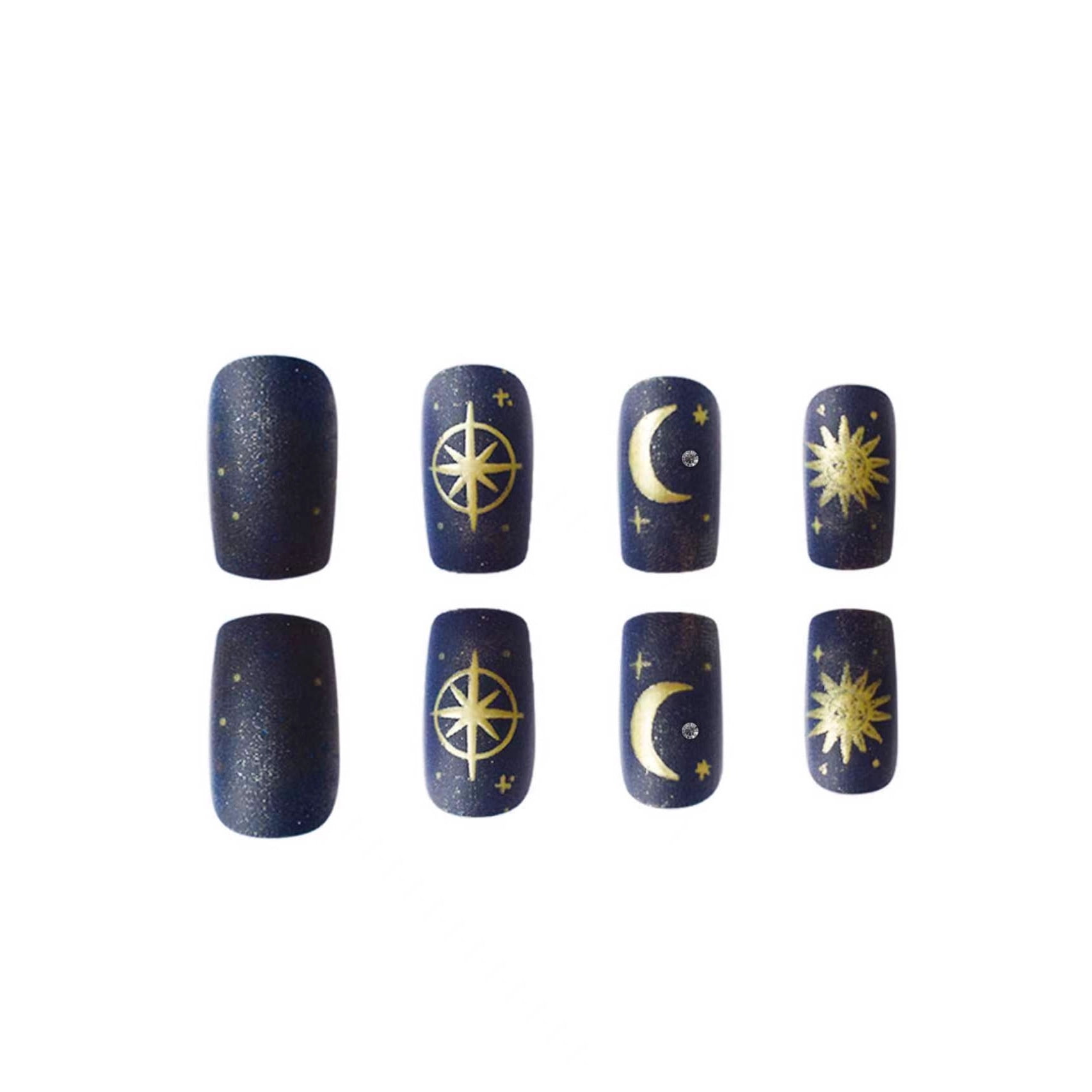 Cross-border hot sale square fake nails classic solid color fashion starry sky graffiti moon star design nail art wear nail
