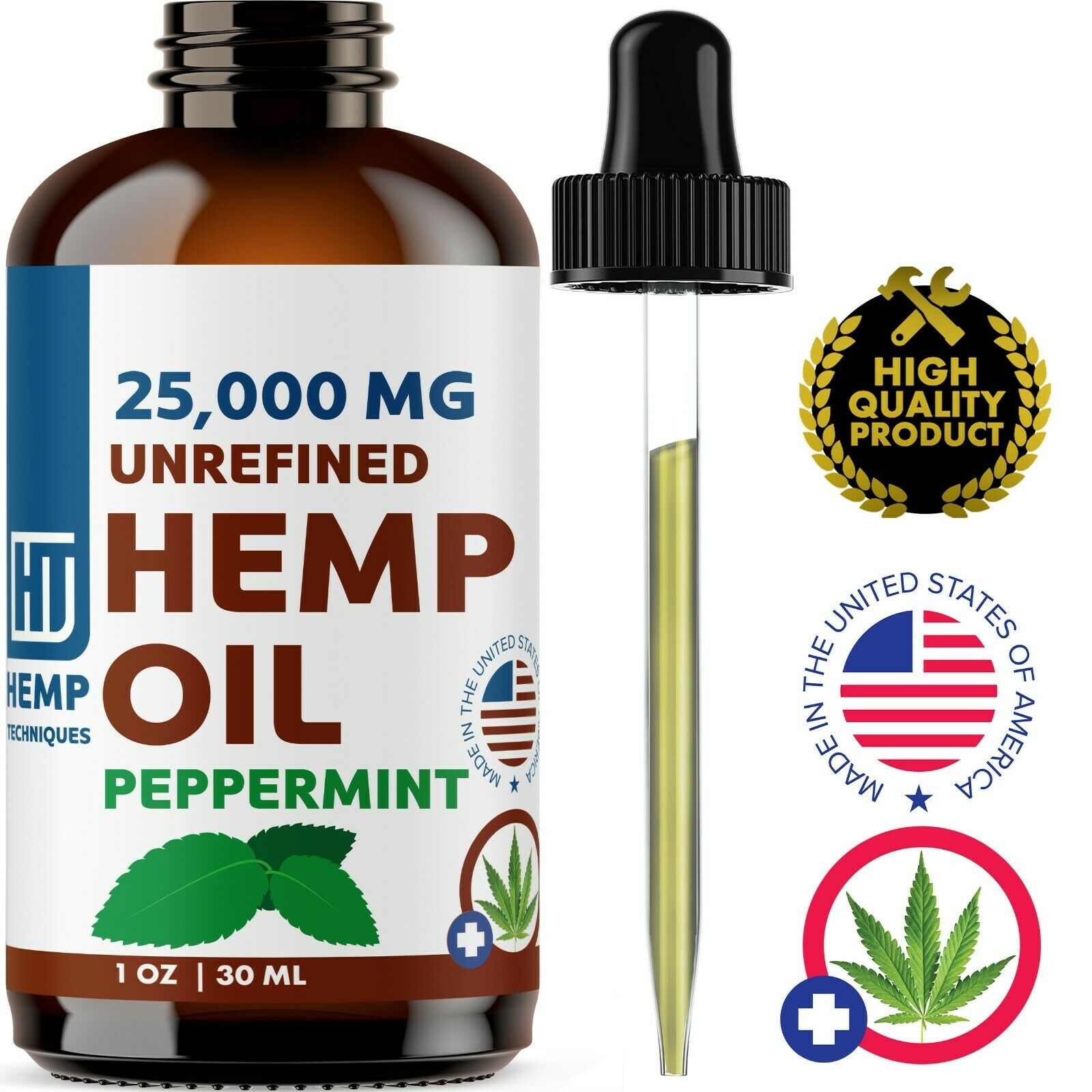 Hemp Oil Extract Peppermint Flavor For Pain Relief Anxiety, Sleep 1 oz