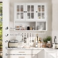 thumbnail image 6 of S-HOME Modern Minimalist Wooden Wall-Mounted Cabinet with 3 Doors, Glass and Open Storage for Bathroom and Living Room, White, 6 of 16