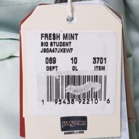 JanSport Big Student Backpack – Fresh Mint | Extra-Large Backpack with Two Main Compartments, Laptop Sleeve Ergonomic Shoulder Straps