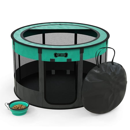 Ruff  n Ruffus Travel Foldable Pet Playpen with Carrying Case and Collapsible Travel Bowl  Water Resistant  Removable Top  36 x 36 x 23