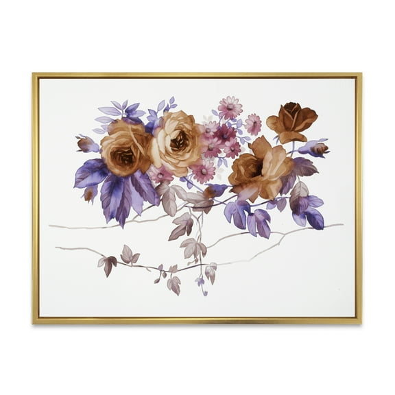Designart 'Purple Wildflowers On White IV' Traditional Framed Canvas Wall Art Print