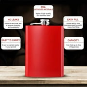 Hip Flask for Liquor Matte Red Stainless Steel Leakproof with Funnel,8 Oz, Set of 8
