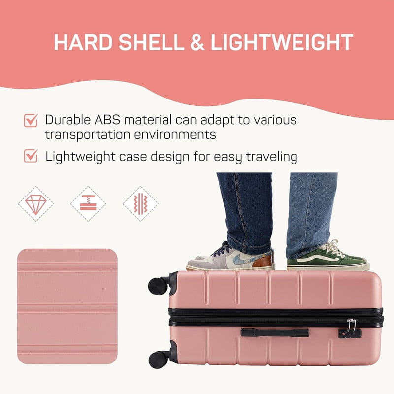 TINKLE WELL Expandable Hardshell Suitcase, 20" Lightweight Carry on Luggage, TSA Lock Hard Shell Luggage with 360° Smooth Spinner Wheels, Pink