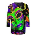 thumbnail image 4 of Jsaierl Happy Mardi Gras Shirts for Women Funny Carnival Themed Mask Graphic Tees Trendy 3/4 Sleeve T Shirts Blouses Dressy Casual Round Neck Parade Tops, 4 of 5