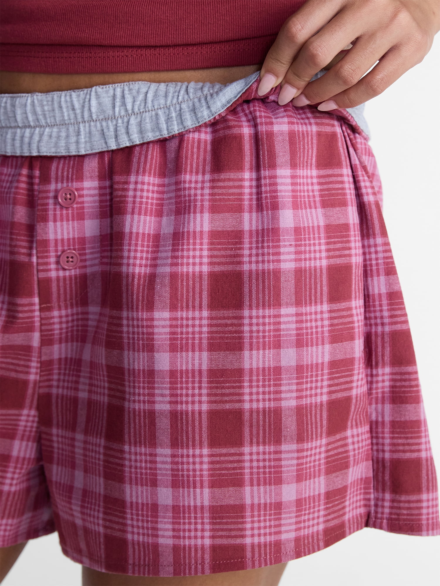 Women's and Women's Plus Size XXS-4X No Boundaries Cotton Boxer Shorts with Rollover Waist, 3.5'' Inseam