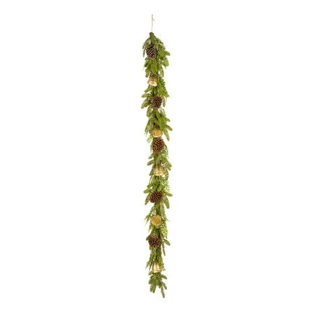 6 ft. Artificial Christmas Garland, Green, Bells Pine, Pine Cones, Metal Bells, Unlit