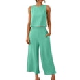 thumbnail image 2 of Htigea Clearance Women Casual Loungewaer 2 Piece Outfits Short Sleeved Wide Leg High Waisted Pants with Pockets Tracksuit Sets Streetwear Clearance Sale Mint Green,XXL, 2 of 7