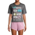 thumbnail image 2 of Women's Friends TV Show Pajama Set 3 PC Coffee Relax Watch Repeat Shirt And Shorts With Crew Socks, 2 of 7