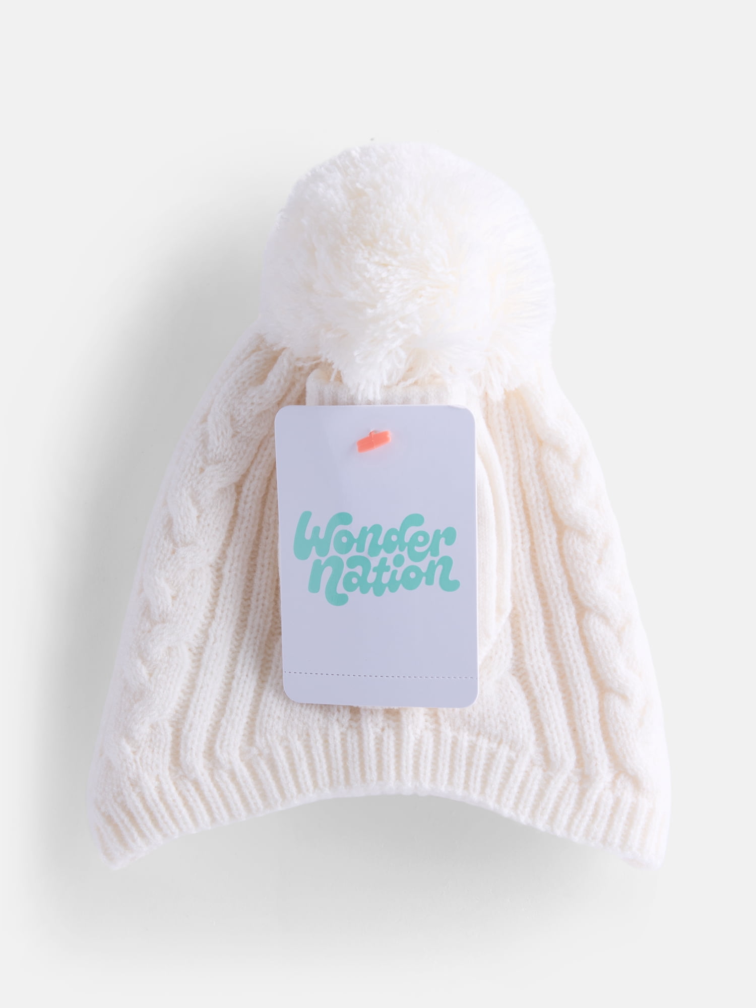 Wonder Nation Baby Boys or Girls Pom Pom Beanie and Mittens Set, 2 Piece, One Size
