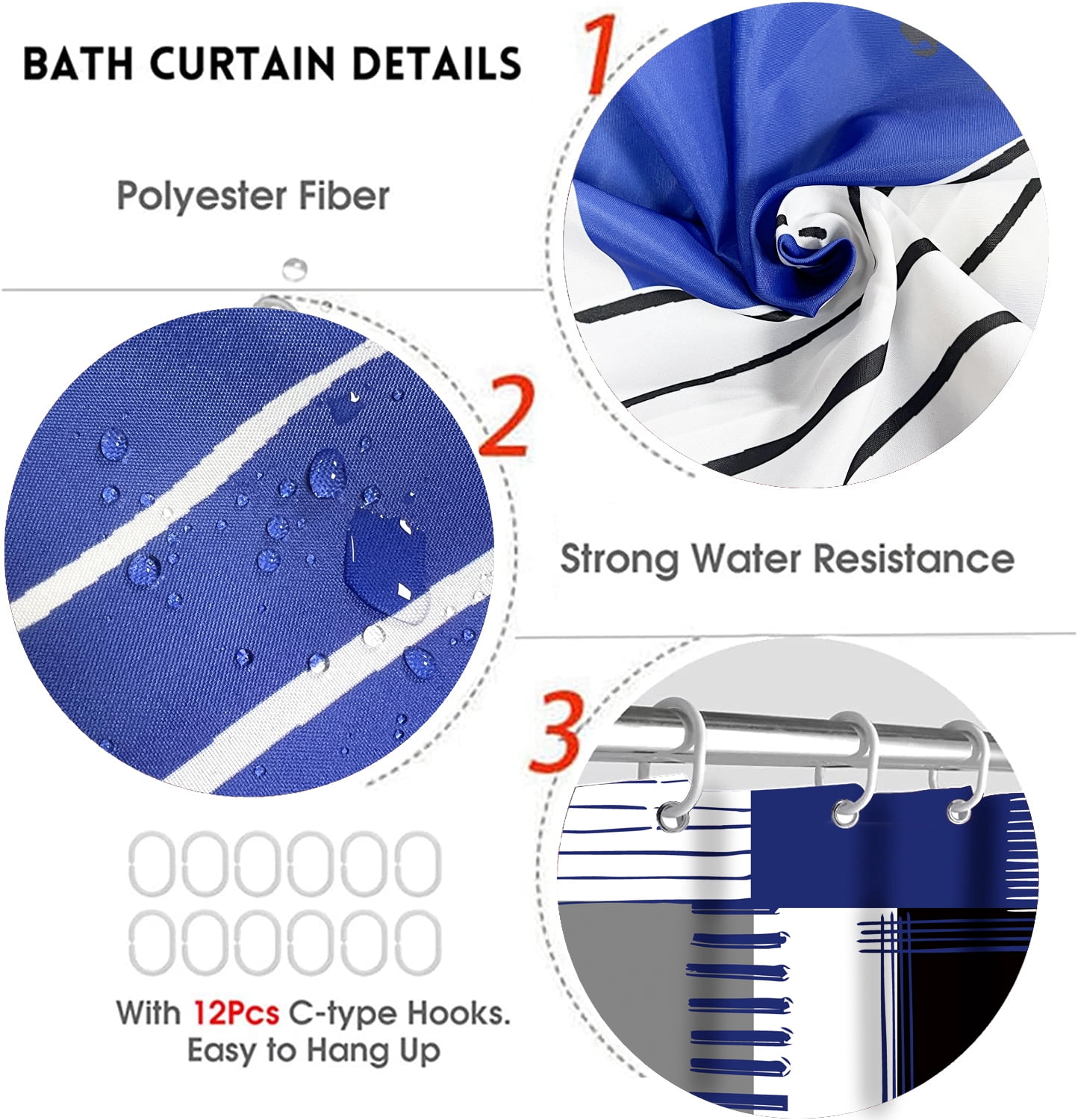 All Smiles 4-Piece Bathroom Sets Shower Curtain Set with Non-Slip Rug and Toilet Lid Cover,Blue