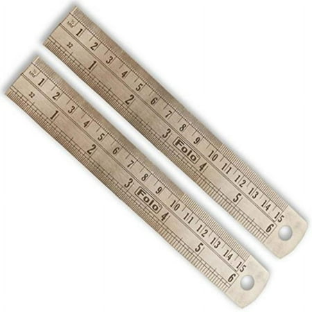 PRECISE (2 Pack) 6" (15.2 cm) Steel Ruler | Dual SAE & Metric Scale | Inches (2.5 cm), Millimeters (0.04") & Centimeters (0.4") | Conversion Table on Back | Stainless Steel Construction