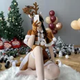 thumbnail image 3 of Disfraz de Cosplay de Papá Noel para mujer, vestido marrón de reno, uniforme de ciervo, alce, chal con capucha, trajes lindos, vestido de carnaval, 3 of 5