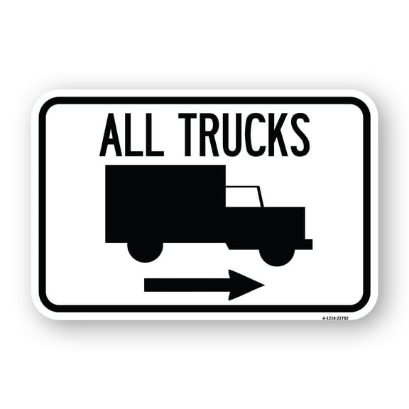 SignMission A-1218-22782 12 x 18 in. Aluminum Sign - Trucks Sign All Trucks with Truck Symbol & Right Arrow