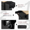 thumbnail image 6 of LEGAHOME 59.3” Kitchen Island with Rubberwood Drop-Leaf Top, Rolling Cart with 3 Drawers, Power Outlet, Trash Can Cabinet, Modern Kitchen Island Cart with Spice and Towel Rack for Dining Room, Black, 6 of 9