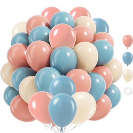 Gender Reveal Balloons, 60pcs 12inch Dusty Pink Dusty Blue Sand White Balloons for Birthday Baby Shower Gender Reveal Party Decorations
