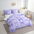 thumbnail image 3 of Manfei Girls Purple Ribbon Bedding Comforter Set 7 Pieces, Dreamy Bowknot Bow-tie Full Bedding Set, Princess Cartoon Style Reversible Fitted Sheet Flat Sheet, Microfiber Bedroom Decor, 3 of 7