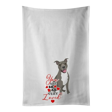 

Pit Bull Blue #1 so Loved White Kitchen Towel Set of 2 19 in x 28 in