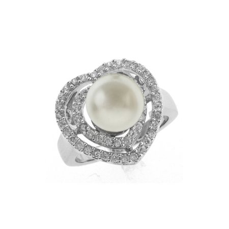 10 Mm Pearl Ring - Stunning 10mm White Shell Pearl and CZ Heart Shape Ring