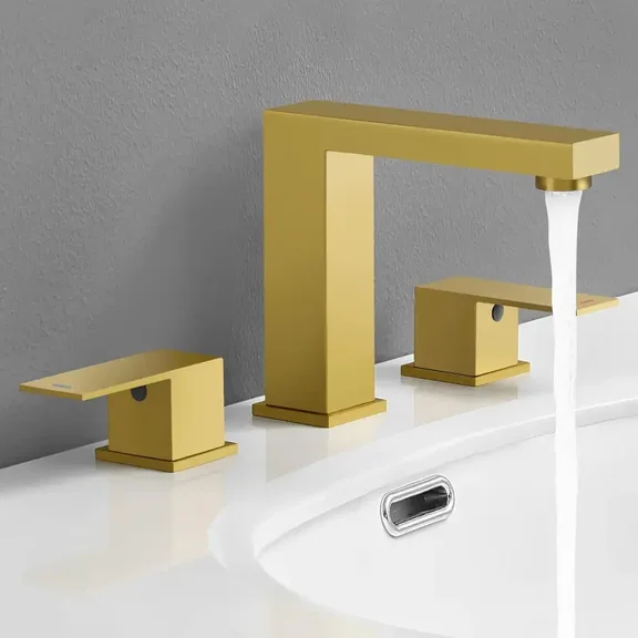 Brushed Gold 8 Inch 2 Handles 3 Holes Widespread Modern Bathroom Sink Faucet Bathroom Vanity Faucet Basin Mixer Tap Faucet