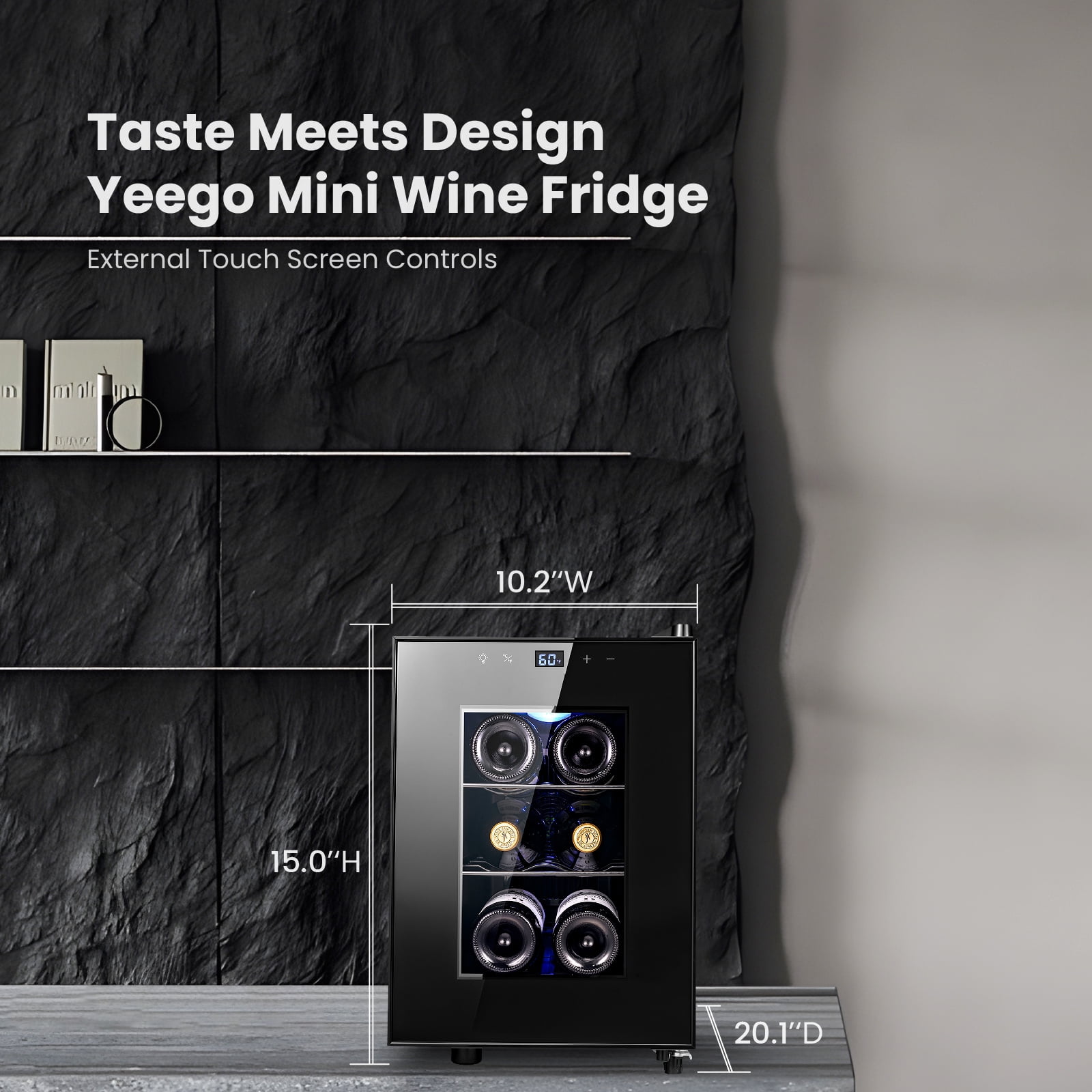 Yeego 6 Bottle Wine Refrigerator Cooler, Freestanding Small Mini Wine Cellar with Digital Temperature Control Thermoelectric Wine Cooler, Countertop Wine Cooler for Wine Enthusiasts, Black