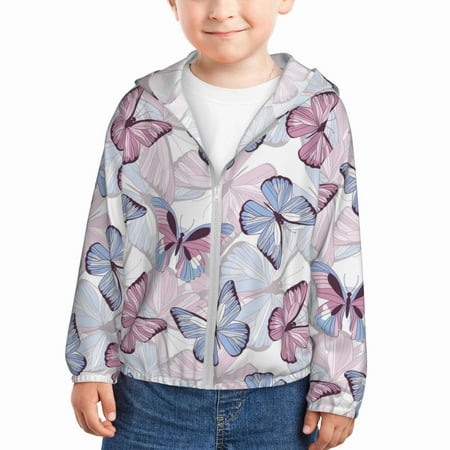 

Rash Guard for Boys Girls - Butterflies in Pastel Lightweight Long Sleeve Sun Protection Jacket Hooded Cooling Swim Shirt with Zipper for Toddler Kids Children
