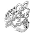 thumbnail image 1 of Fleur De Lis Filigree Heart Cutout Ring .925 Sterling Silver Band Jewelry Female Male Unisex Size 11, 1 of 4