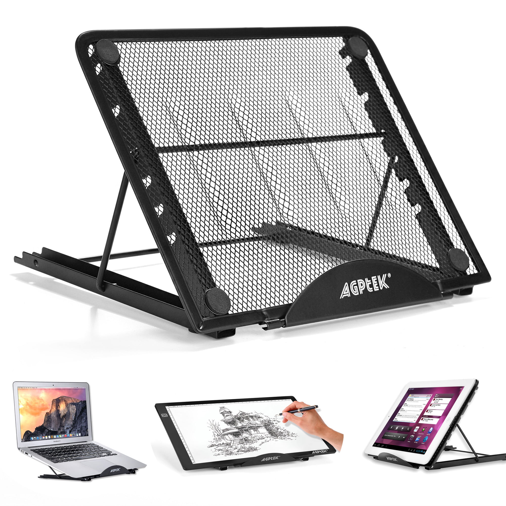 AGPTEK Supporto Regolabile con Rete Metallica ventilata per Pad tracing/Laptop/Tablet/Notebook 