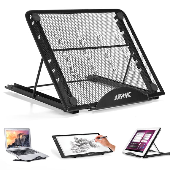 AGPtek Laptop Stand, Tracing Pad Tablet Notebook Stand, Ventilated Metal Mesh, Foldable Adjustable design