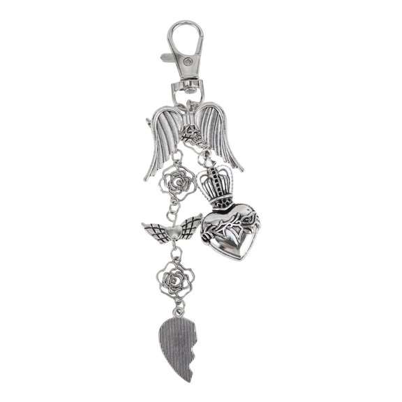 Unique Bargains 1 Pc Handbag Charms Keychains Heart Wing Bag Accessories Silver Tone