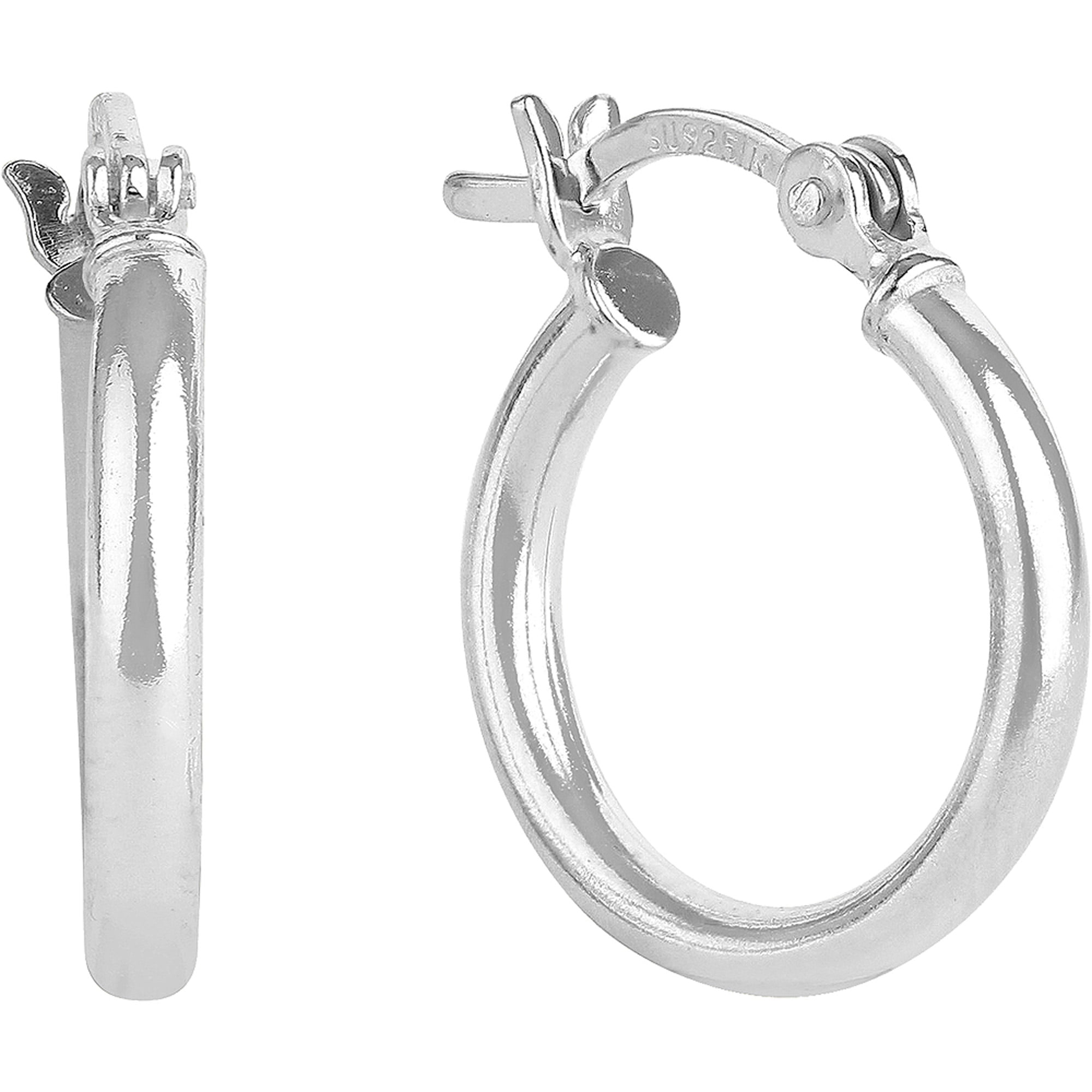 Sterling Silver Snake Hoop Earrings for Women Round Click Top High Polished 1 1/8 inch 