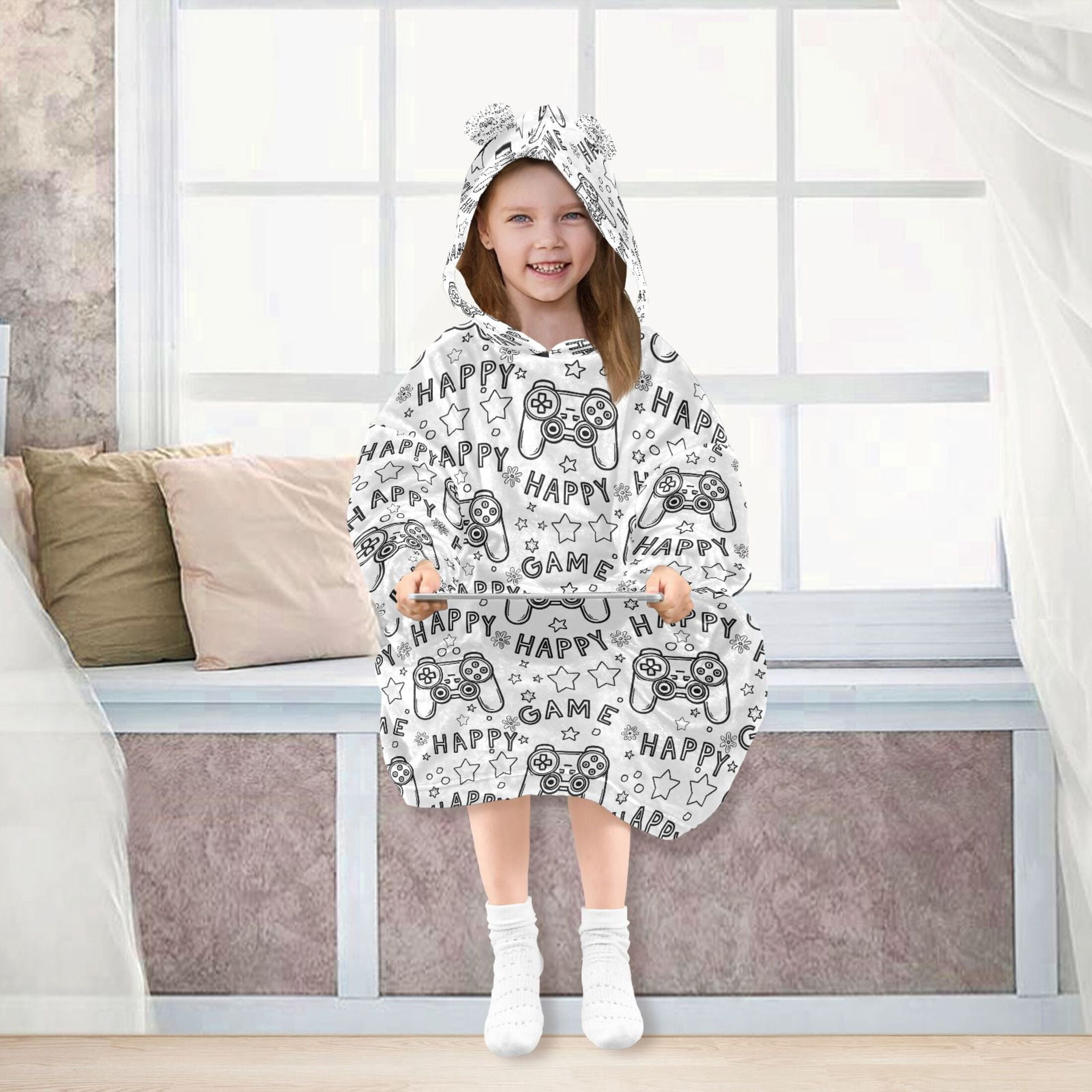 joogoo Blanket Hoodie for Cartoon Gamepad Oversize Sweatshirt 3-14 YR L