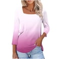 thumbnail image 1 of aidice Plus Size T Shirts for Women Casual Square Neck 3/4 Sleeve Comfy Fitting Gradient Color Shirts, 1 of 7
