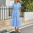 thumbnail image 3 of Mgmyaa Womens Shirt Dress Summer Stripes Print A-Line Dresses Short Sleeve Loose Button Down Collar Midi Dress, 3 of 7