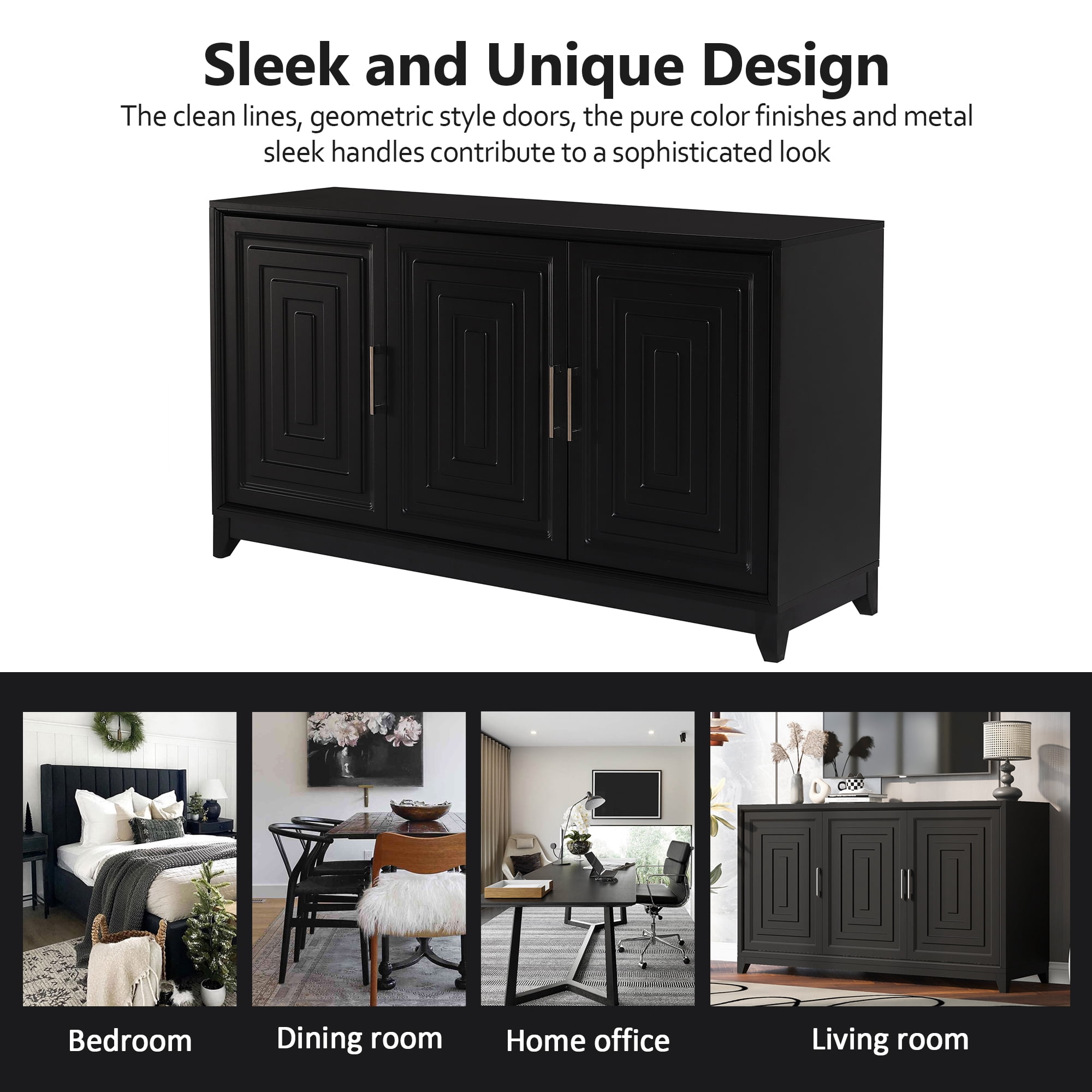 Euroco Modern TV Stand with Adjustable Shelves & Solid Wood Legs – Media Console Cabinet with Storage for Living Room or Bedroom