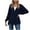 Navy, variant on Fesfesfes Warm Coat for Women Fall And Winter Long Sleeve Solid Color Loose Button Lace Patchwork Cardigan Top On Sale