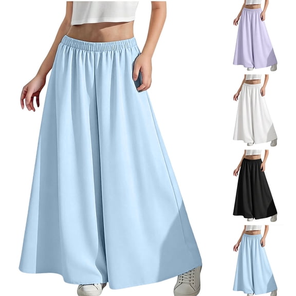 Fancifize Girl's Wide Leg Pants Loose Fit Elastic Waist Pants Casual Breathable Comfy Trousers Summer Outfits for Kids 4-15 Years