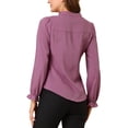 thumbnail image 4 of INSPIRE CHIC Women's Ruffled Trim Button Down Stand Collar Long Sleeve Blouse Top M Fuchsia, 4 of 9