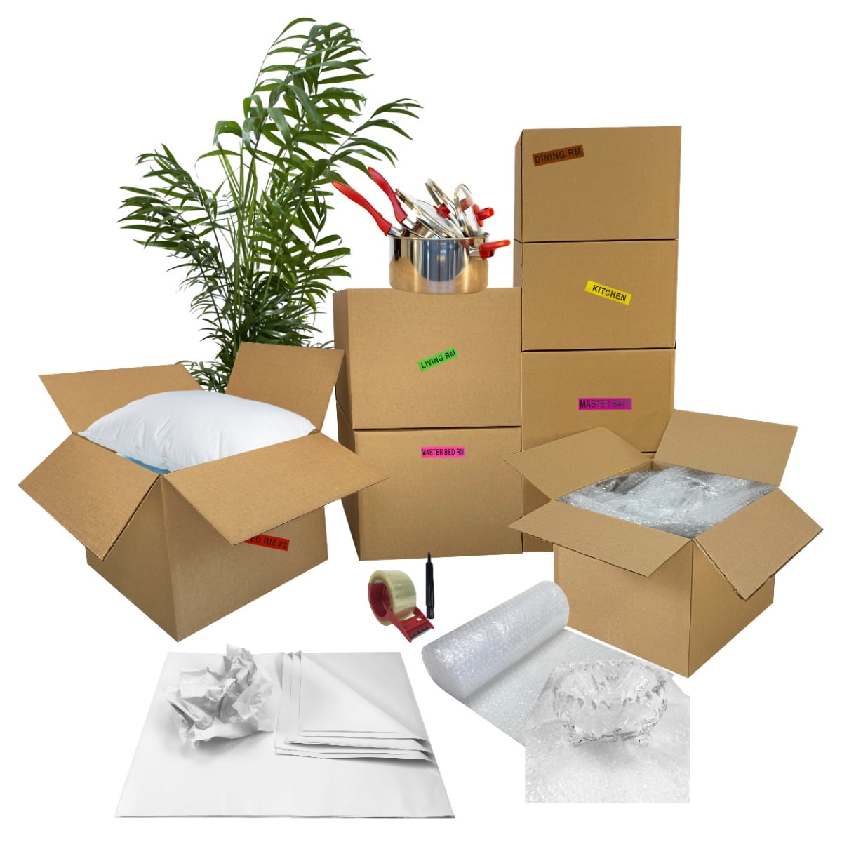 uBoxes Moving Boxes - 2 Room Bigger Smart Moving Kit - 28 Boxes ,Tape, & more