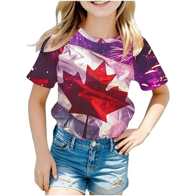 Camisetas de liquidación de verano Honeeladyy para niños, camiseta gráfica de manga corta con cuello redondo, para niñas de 3 a 14 años, ideal para viajes y vacaciones (morado, 4-5 años)