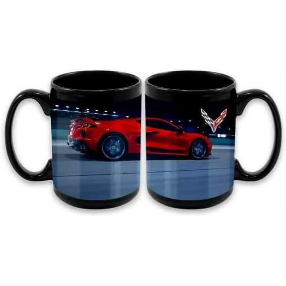 C8 Corvette Coffee Mug 15oz Stoneware Cup with Car - Black