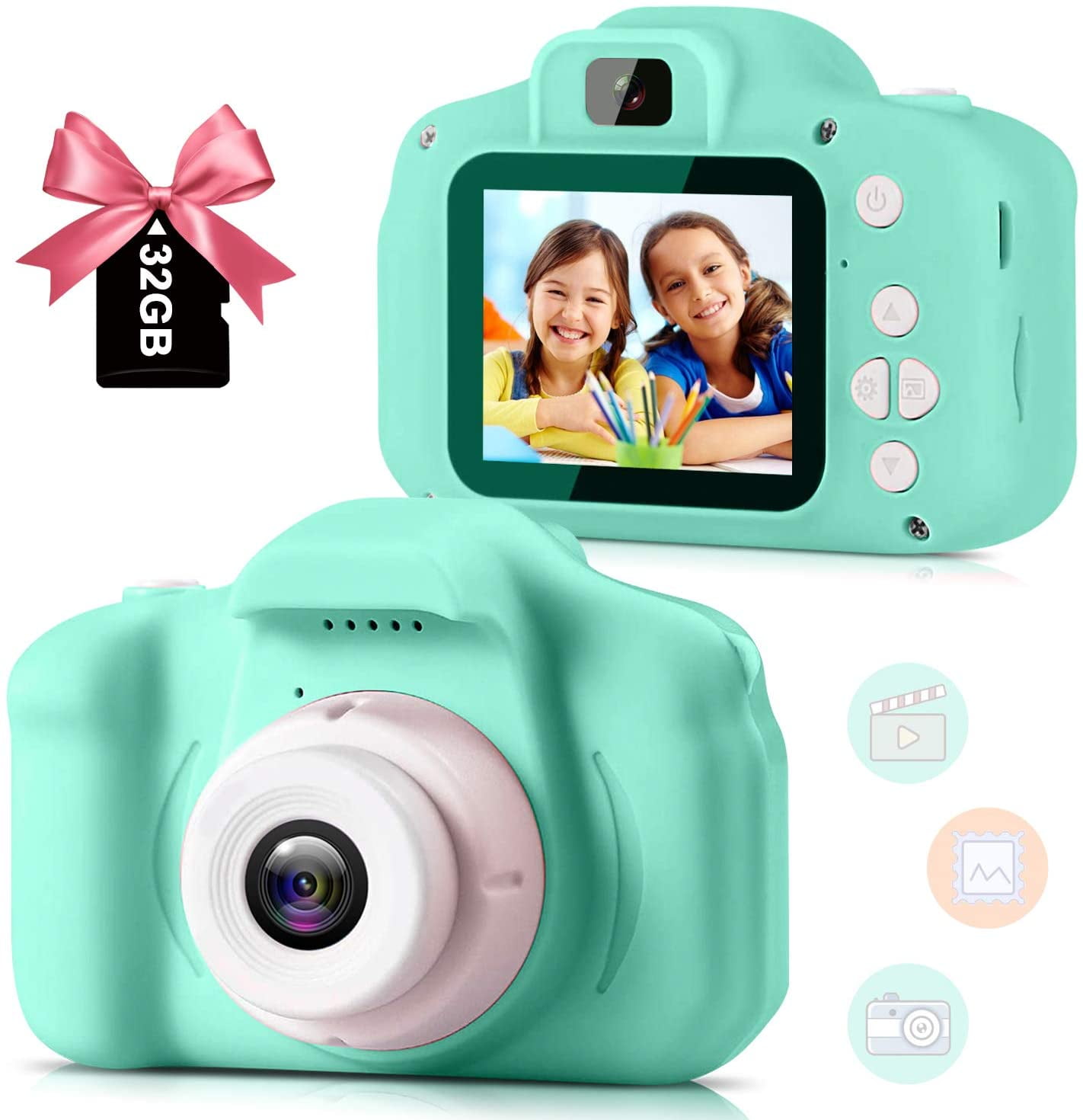 Blue Camera Camcorder for Children,Best Gifts for 3 4 5 6 7 8 9 10 Years Old Girls Boys with 32GB SD Card HD Digital Video Cameras Toys for Toddler Taoist Kids Camera with 1080P 2 Inch IPS Screen 