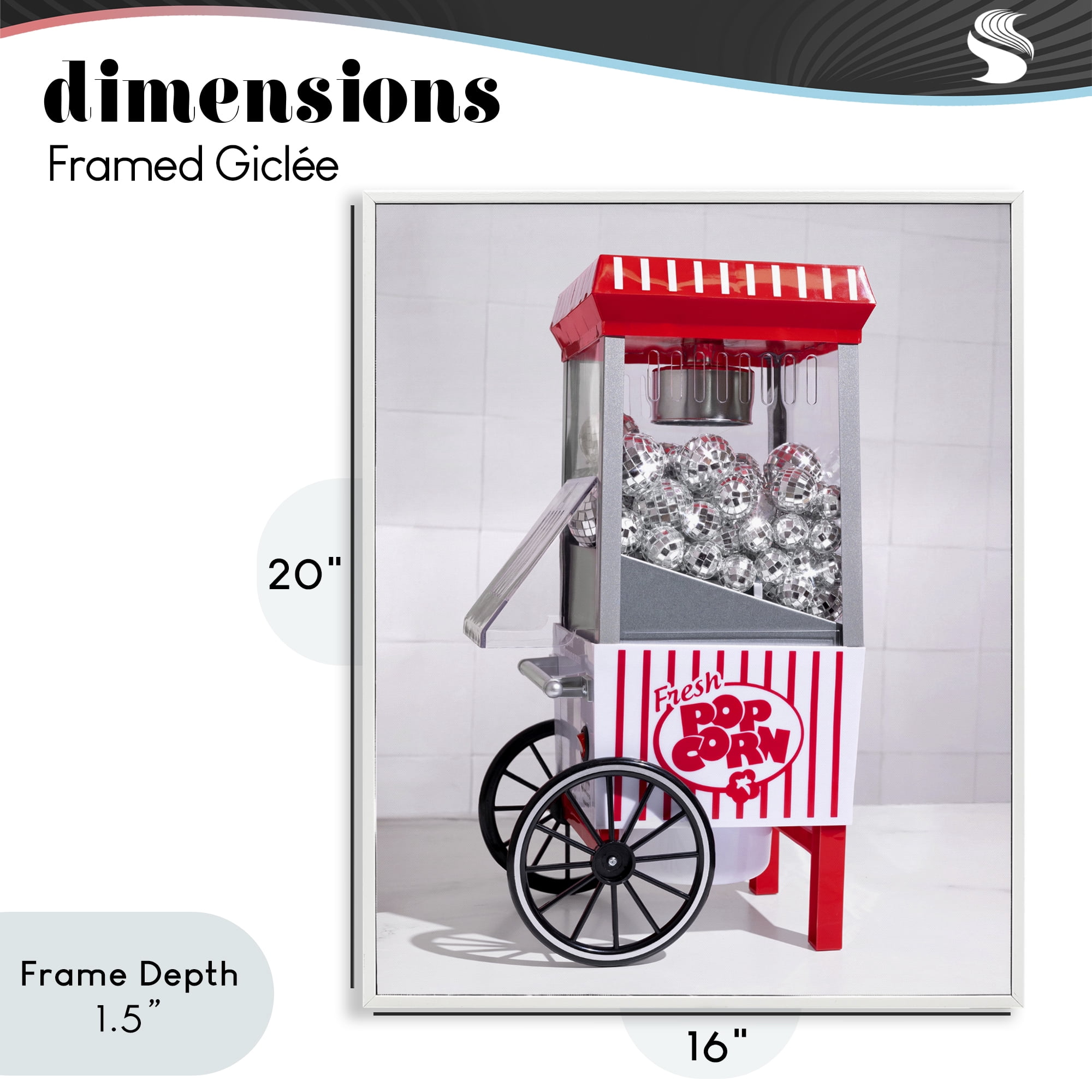 Stupell Industries Fun Disco Popcorn Machine White Framed Giclee Art, design by LISH Creative