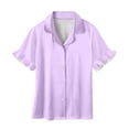 thumbnail image 4 of POIUYTR Girls 3 Piece Lounge Sets Casual Short Sleeve Button Shirts Striped Shorts and Pants Kids Loose PJs Sets, 4 of 6