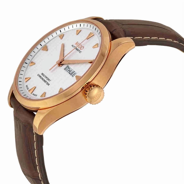 Mido Multifort Automatic Silver Dial Brown Leather Mens Watch