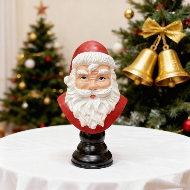 Busto clásico de Papá Noel en resina | Decoración navideña de mesa de 15 cm con base negra | Decoración navideña para el hogar y la oficina, ideal para sala de estar
