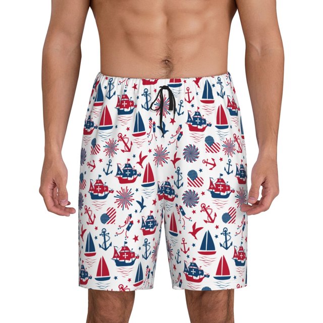 Balery Happy Columbus Day Pantalones cortos de pijama de punto de algodón para hombre con cinturilla y bolsillos-Small